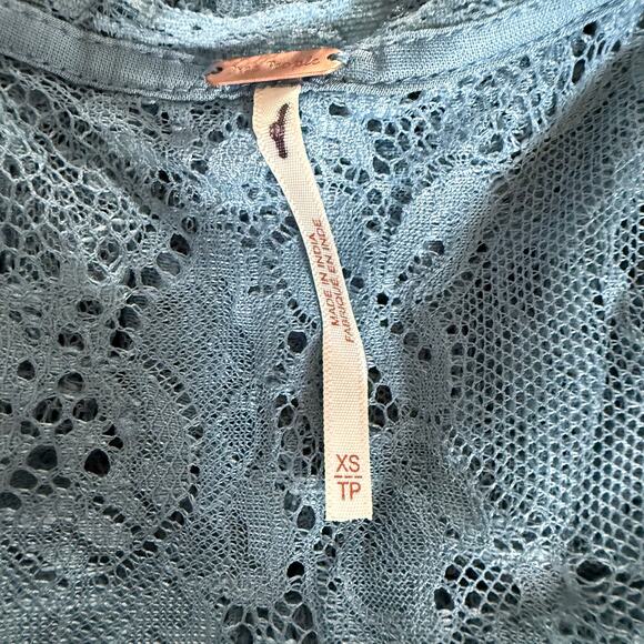 Free People mini dress floral lace cutout ruffled tiered sheer mesh boho XS - Picture 9 of 9